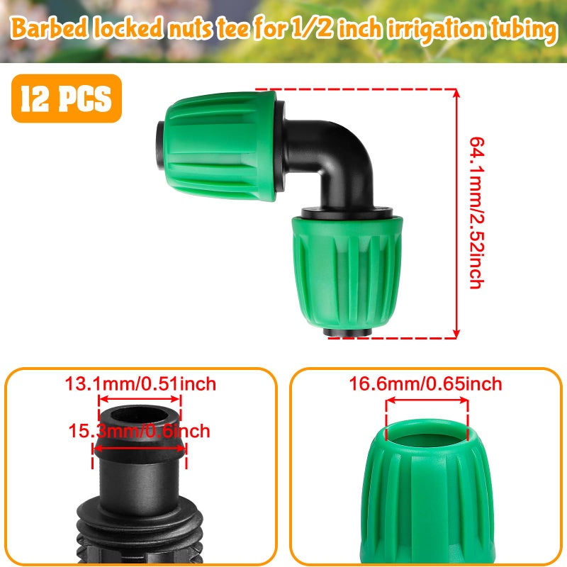 Gardrip Drip Irrigation 1/2"" Elbow Fittings:1/2 Inch Drip Line Lock Barbed 90 Degree Elbow Connectors for 1/2 Drip Irrigation Tubing (1/2"" ID x 0.640"" OD) Anti-Drop Drip Irrigation Parts (12 Pieces) - Image 2